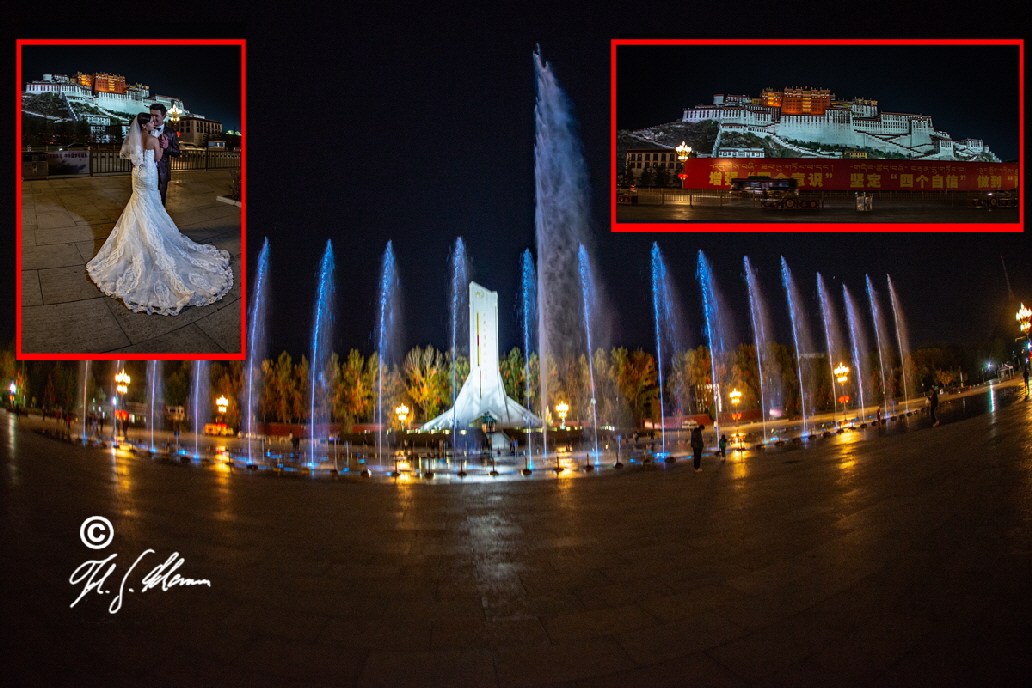 Der Platz vor dem Potala-Palast bei Nacht